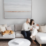 Family newborn session at home in Toronto with pet dog